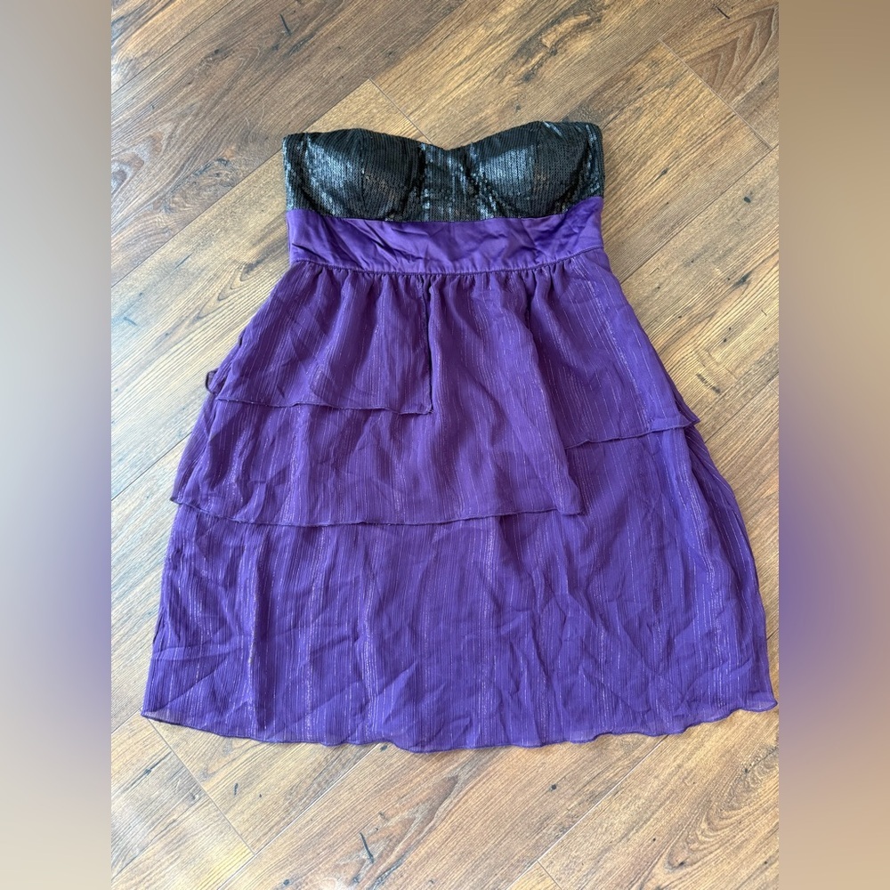 Walter Baker Black and Purple Strapless Dress